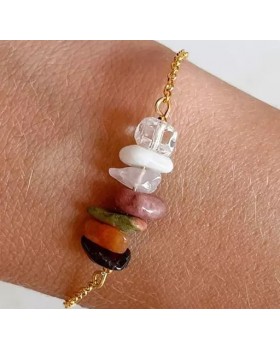 Multicolor Agate Bracelet with Gold-Plated Chain